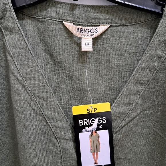 NWT Briggs New York Green Linen Dress Small V-neck Short Sleeved - Picture 7 of 16